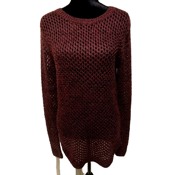 NWOT Apt 9 Sweater Womens Large L Burgundy Metallic Sparkle Pullover Sweater - Picture 2 of 9